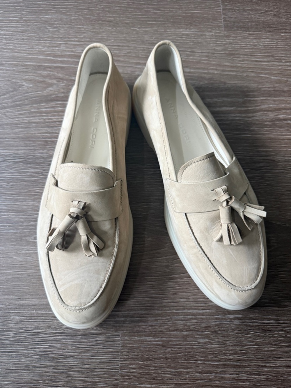 Anna Cori Taupe Suede Tassel Loafers
